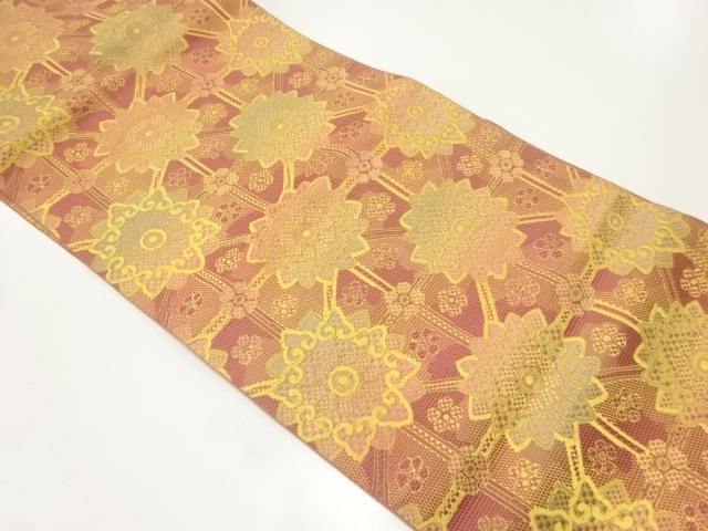 JAPANESE NAGOYA OBI / CHIKUZEN HAKATA / WOVEN FLOWER CREST